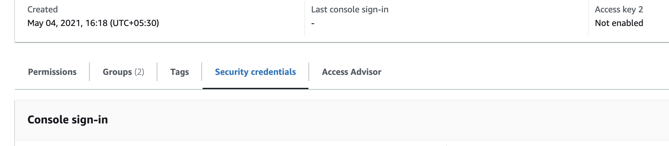 AWS IAM User - Security Credentials